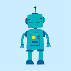 Vector flat robot character on blue background