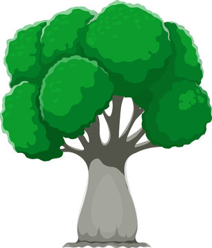 Vibrant cartoon jungle tree with massive trunk