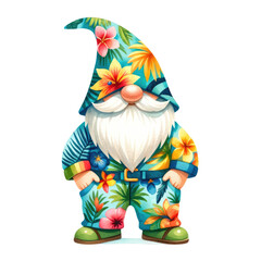 Gnomes, eggs, paradise gnome, summer theme and easter egg Watercolor clipart for easter holiday