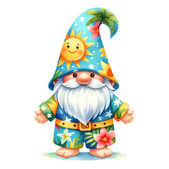 Gnomes, eggs, paradise gnome, summer theme and easter egg Watercolor clipart for easter holiday