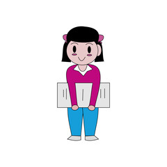 vector girl character with a piece of paper | design elements 