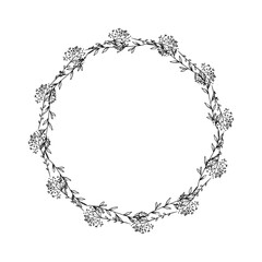 Vector hand drawn floral wreath illustration on white