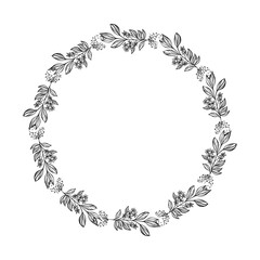 Vector hand drawn floral wreath illustration on white