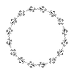 Vector hand drawn floral wreath illustration on white