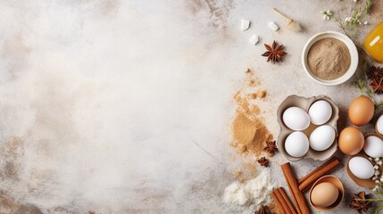 Fototapeta na wymiar Ingredients for baking on wooden table.
