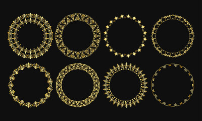 Vector circular golden floral wreaths set of floral round frames vector frame borders