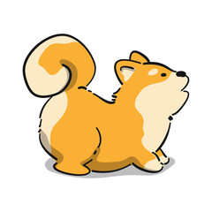 Vector cute corgi dog sitting cartoon on white