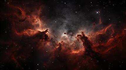 Majestic Cosmic Nebula with Vibrant Red Hues and Starry Backdrop - obrazy, fototapety, plakaty