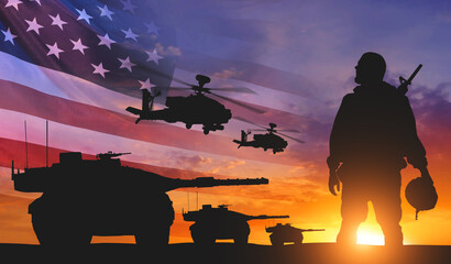 USA army with nation flag. Veterans Day , Memorial Day, Independence Day . 3d illustration