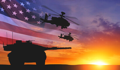 USA army with nation flag. Veterans Day , Memorial Day, Independence Day . 3d illustration - obrazy, fototapety, plakaty