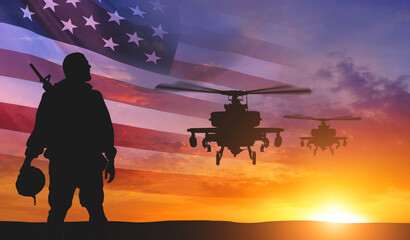 USA army with nation flag. Veterans Day , Memorial Day, Independence Day . 3d illustration
