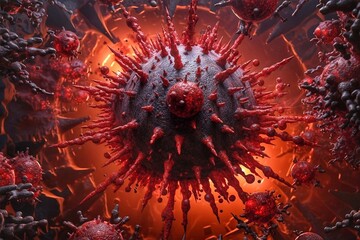 A microscopic view of virus cells that infects the human body and causes chronic diseases. A new type of virus - obrazy, fototapety, plakaty