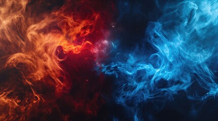 Abstract red fire versus blue ice background. Heat and cold concept. - obrazy, fototapety, plakaty