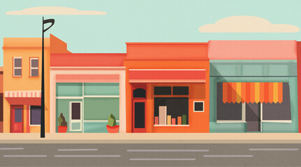 empty street pedestrian background, colorful retro vintage , funky city town, minimal digital paint, wallpaper