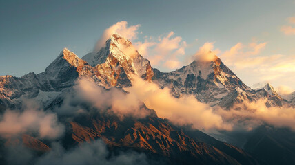 sunset in the mountains, wideshot Himalaya, landscape