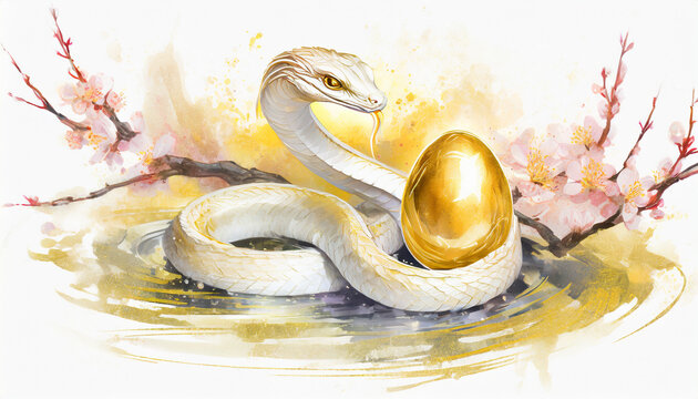 金の卵を抱く蛇,Generative AI AI画像

