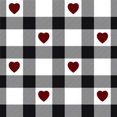 Heart gingham seamless pattern, black and red can be used in fashion decoration design for printing,clothes, tablecloths, blankets, bedding, paper,fabric and other textile products. 