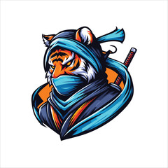 Vector ninja tiger mascot logo design with modern illustration concept style for t-shirt printing and badge emblem © Mahmud