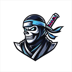 Vector skull ninja mascot logo design with modern illustration concept style for t-shirt printing and badge emblem
