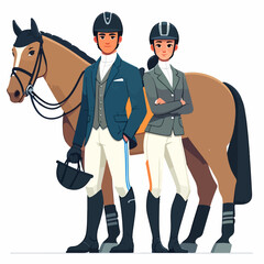  flat design vector illustration cartoon style male and female equestrians