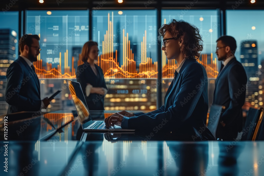 Aufkleber Business Corporate team brainstorming with chart and checking and analysis, A business team and business growth graph. Generative AI.