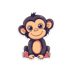 Cute baby monkey sticker vector illustration