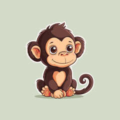 Obraz premium Cute baby monkey sticker vector illustration