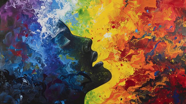 Colorful depiction of a range of emotions blending together in a mental health painting