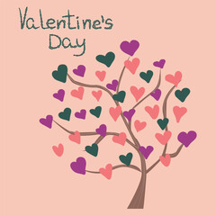 Vector image of a Valentine's Day greeting card. A tree full of love, for the closest ones.