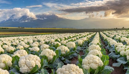 Cauliflower, big beautiful growing on a field in the countryside. - obrazy, fototapety, plakaty