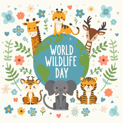 vector flat world wildlife day