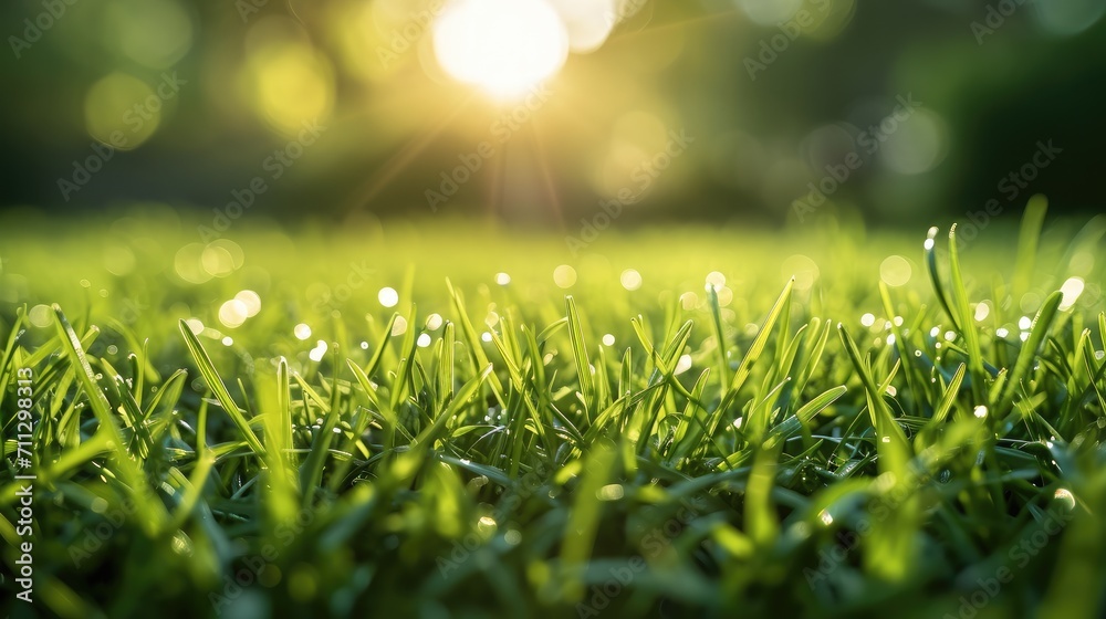 Poster green grass on a blurred background. generative ai.