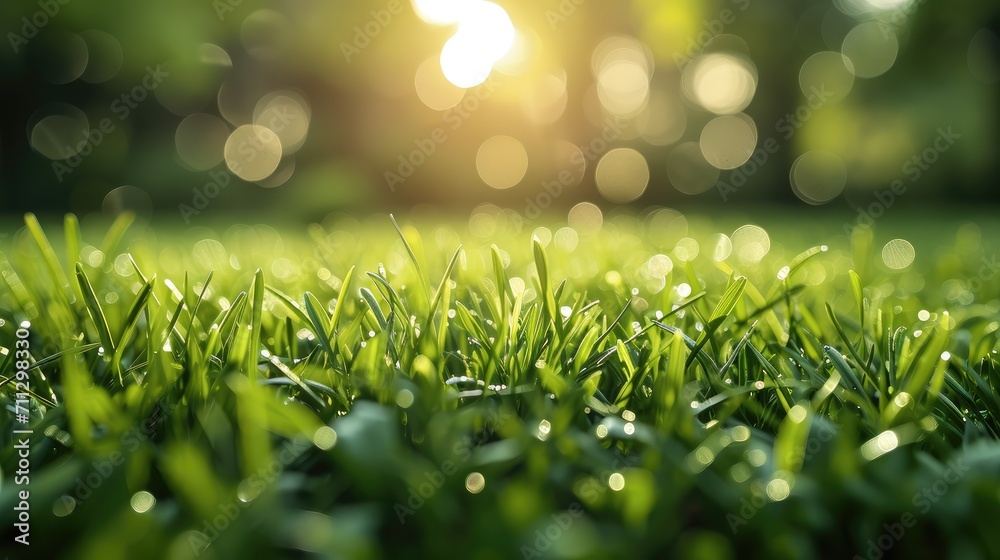 Poster green grass on a blurred background. generative ai.