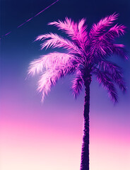 Neon Pink Palm Tree against Purple Sky