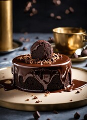 Chocolate dessert with nut topping on a plate