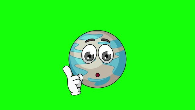 Animation of planet cartoon with a shushing face, finger over pursed lips