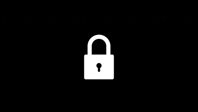 Padlock white icon animation. Reveal with accent and animation of locking. Isolated on a white background. Alpha channel.