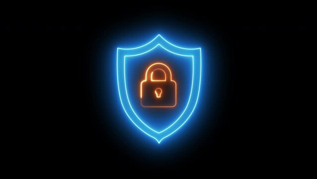 Glowing neon line of padlock shield animated icon protective shield lock guard barrier icon. Able use graphic isolated on transparent background.