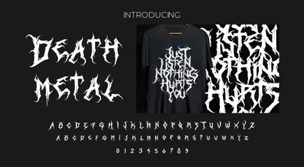 Fotobehang Death metal typhography font with gothic extremal lettering darkened apocaliptic and hardcore letters © Marusya
