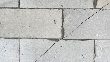 a crack in gas block wall, defective wall, cracked masonry, Cracks on wall, Low-quality brickwork, subsidence and cracking in wall