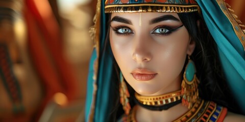 Fototapeta na wymiar Woman in the Goddess Ancient Egypt Empire Beauty Style - Beautiful Goddess Girl Background created with Generative AI Technology