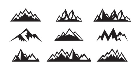 Mountain logo collection. Mountain Icon Set. Mountain black and white design icon. Vector - obrazy, fototapety, plakaty