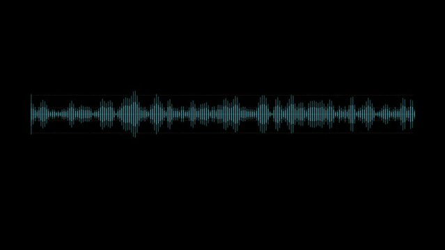 Isolated Blue Sound Wave Graphics on Black Background. Visualization of Digital Sound Wave Equalizer, Tracking Music or Voice. Screen Replacement Mock-up Showing Sound Levels