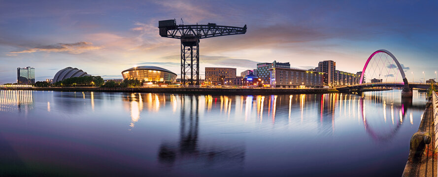 Glasgow Cityscape at night, looking north over the River Clyde