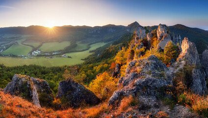 Beautiful sunrise in mountains, Landscape panorama in Sulov - Slovakia