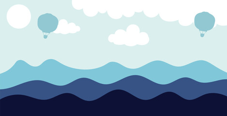 Sea waves Blue river ocean layer vector background illustration.