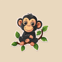 Cute baby monkey sticker vector illustration