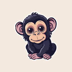 Cute baby monkey sticker vector illustration