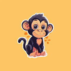 Cute baby monkey sticker vector illustration