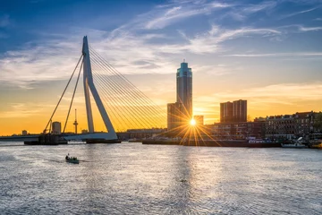 Foto auf Acrylglas Erasmusbrücke Risultato di traduzione view of Erasmus Bridge at sunset, Rotterdam, Holland, Netherlands